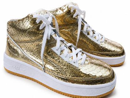 Gold Python Snakeskin Leather High-Top Sneakers