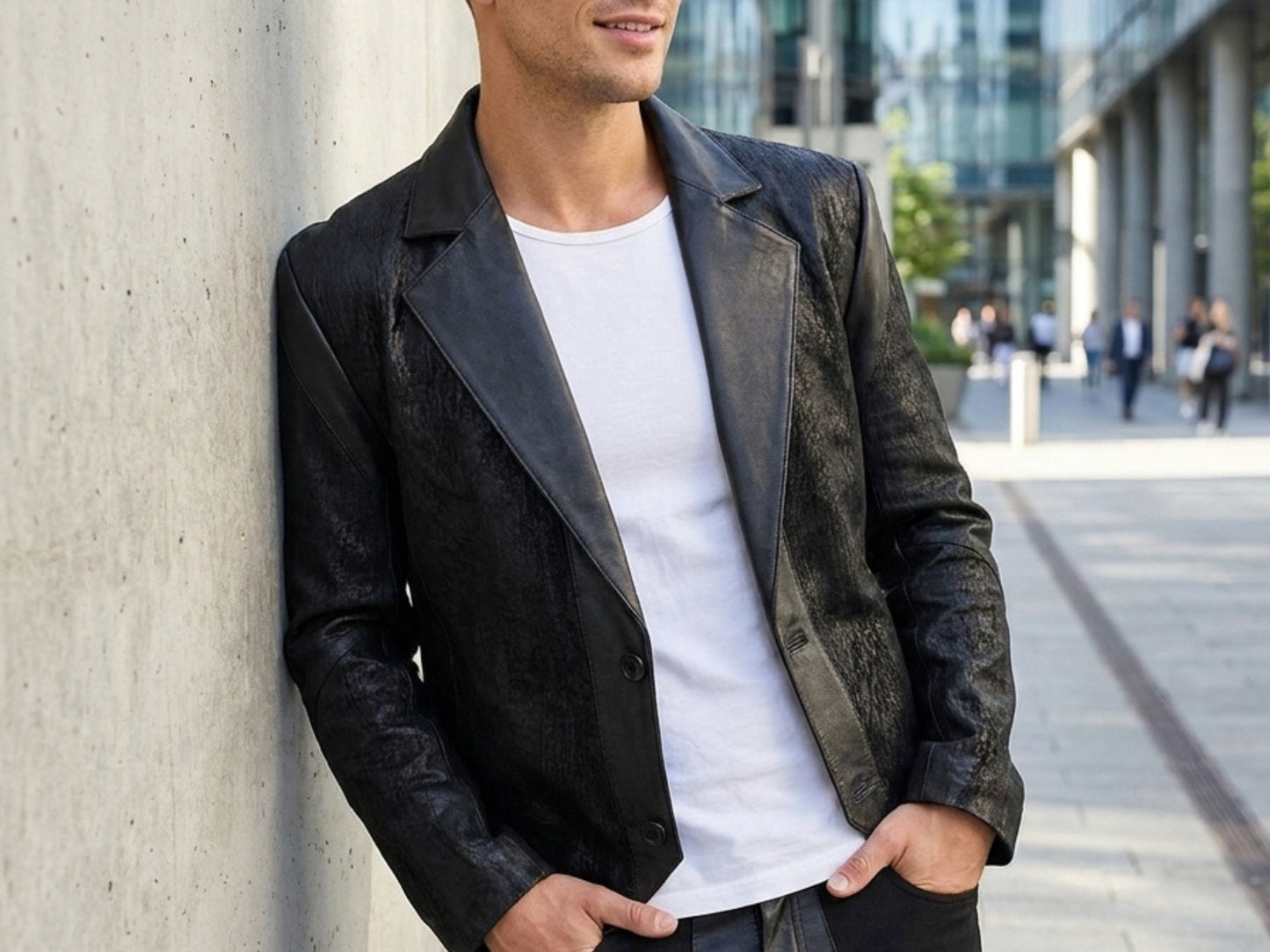 Genuine Shark Skin Suit Dress | Black Leather Blazer Pants