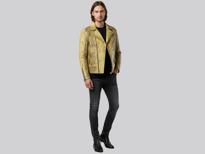 Genuine Python Snakeskin Biker Jacket: Gold Exotic Leather Motorcycle Jacket