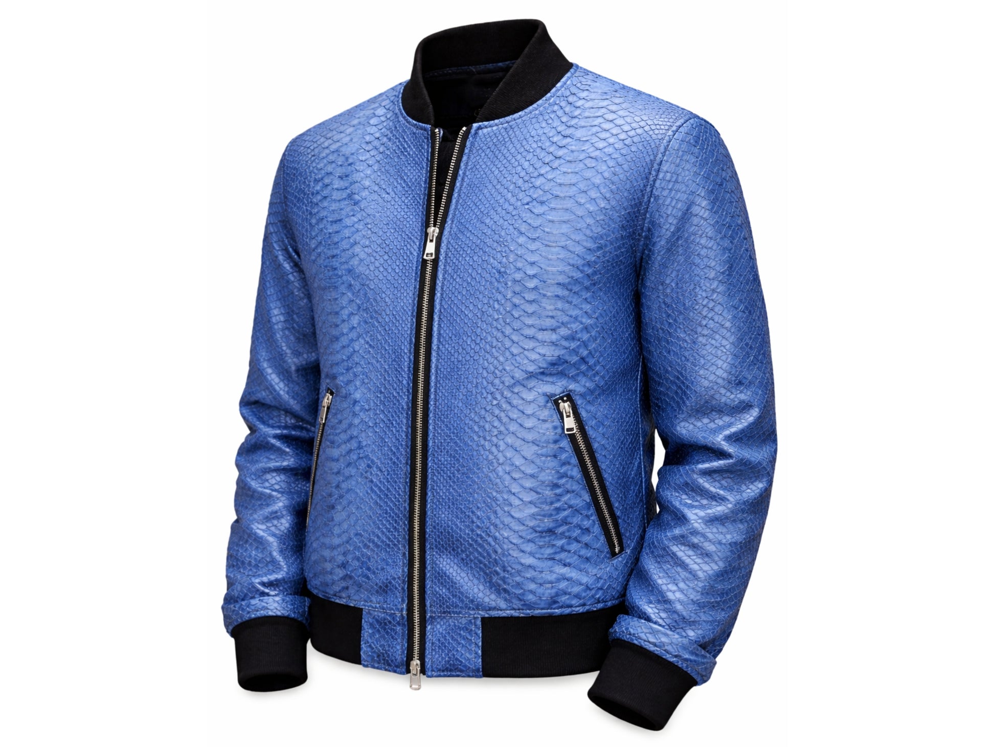 Blue Python Snakeskin Bomber Jacket