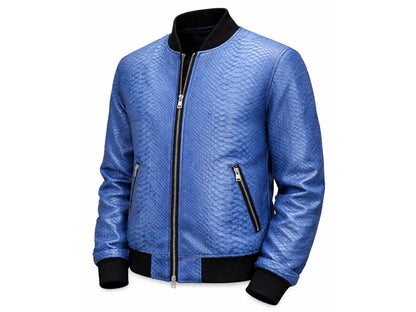 Blue Python Snakeskin Bomber Jacket