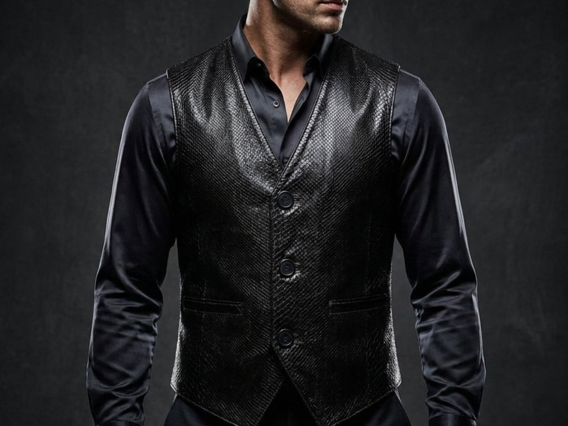 Genuine Python Snakeskin Leather Vest: Black Waistcoat