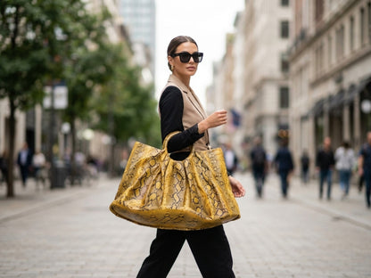 Yellow Snakeskin Tote Bag – Large Shoulder Purse
