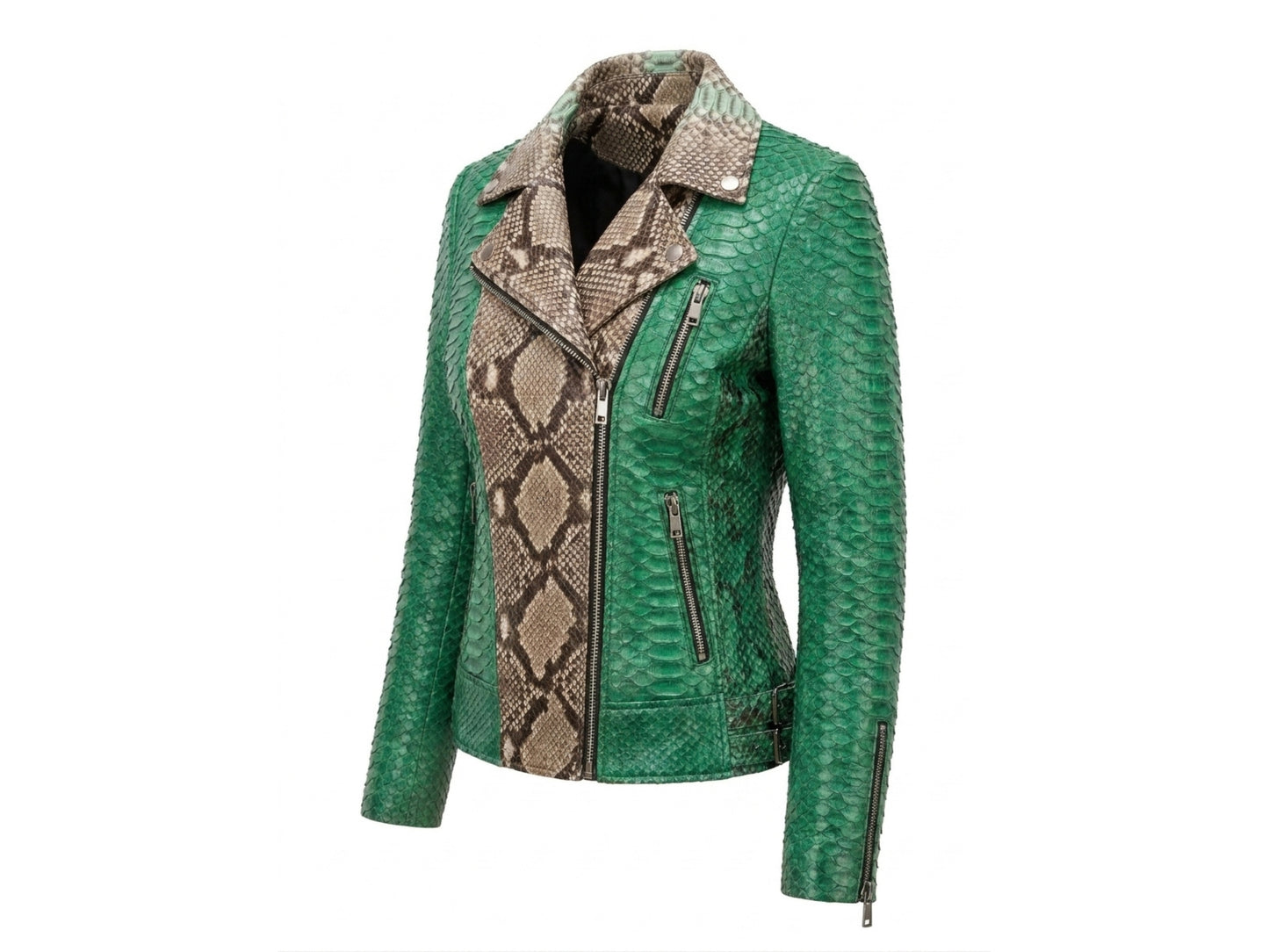Green Python Snakeskin Leather Jacket