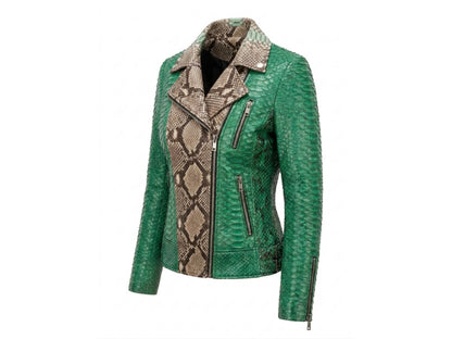 Green Python Snakeskin Leather Jacket