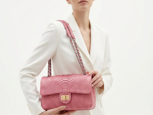 Pink Snakeskin Chain Strap Purse | Genuine Python Shoulder Leather Bag