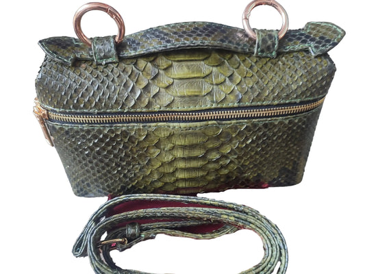 Green Snake Skin Purse Crossbody Leather Strap - Python Jacket by LFM Fashion