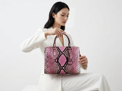 Pink Python Snakeskin Tote Satchel