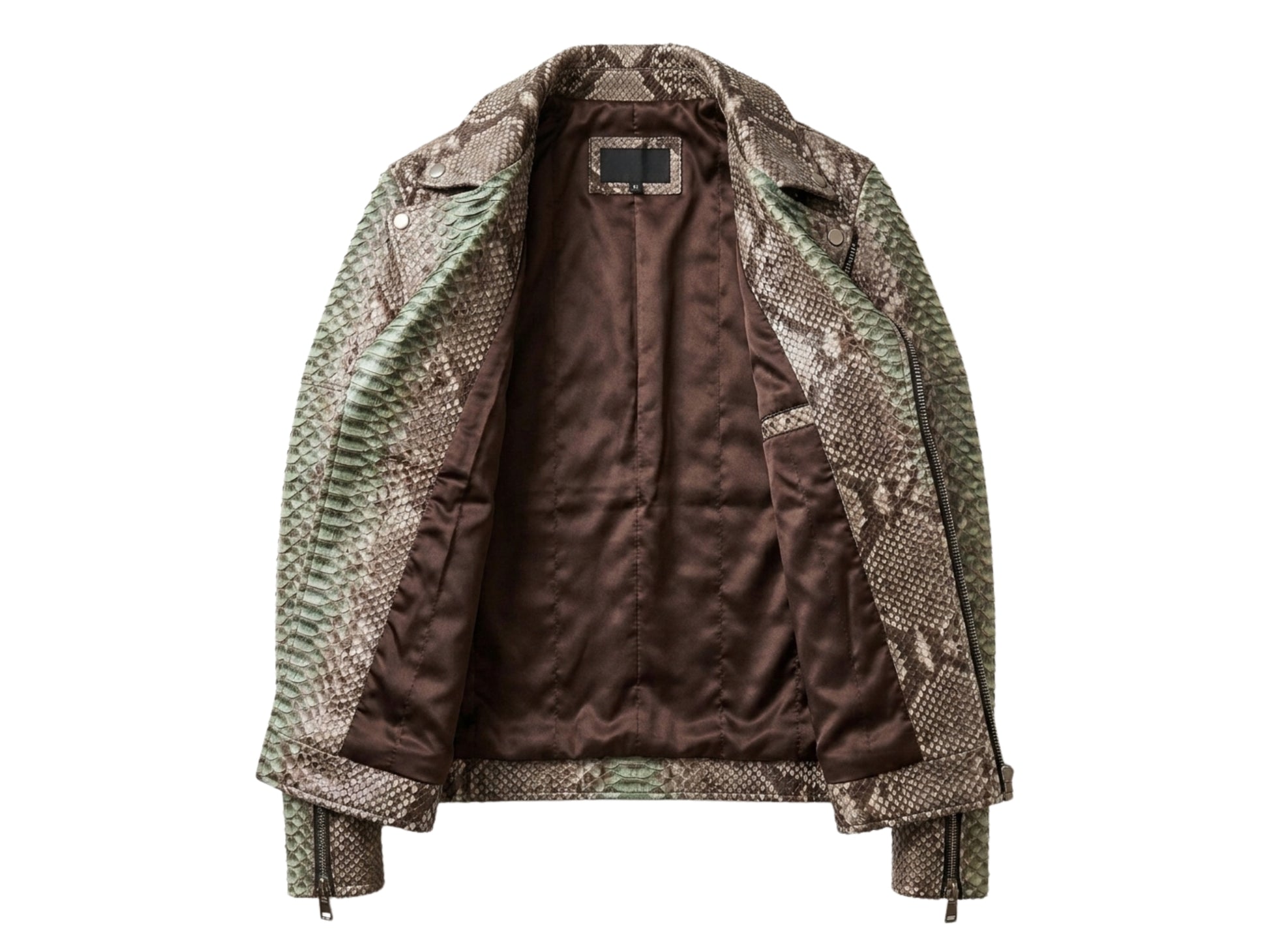 Genuine Python Snakeskin Leather Biker Jacket: Natural Gray with Green Gradation