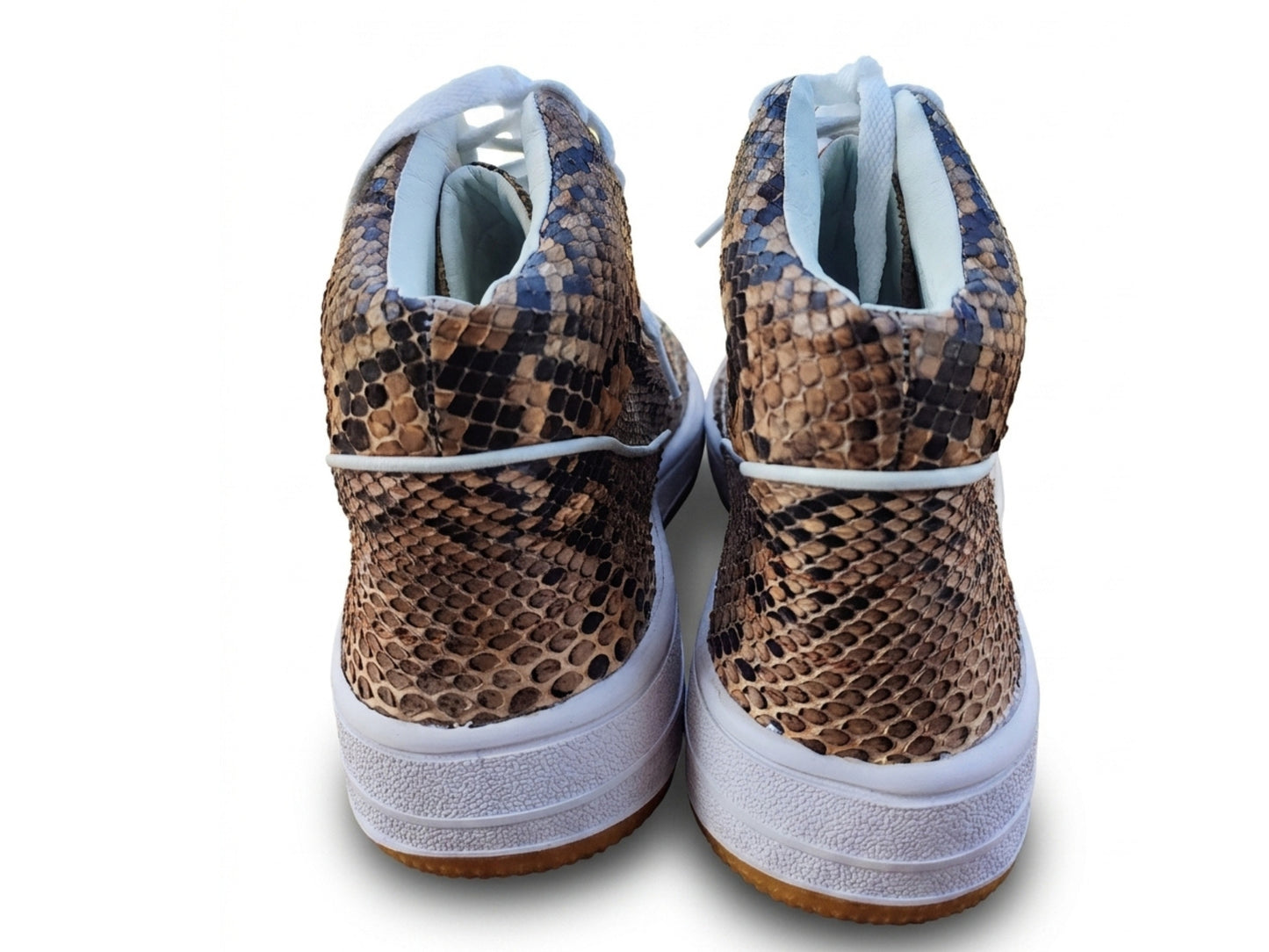 Brown Python Snakeskin Leather High-Top Sneakers