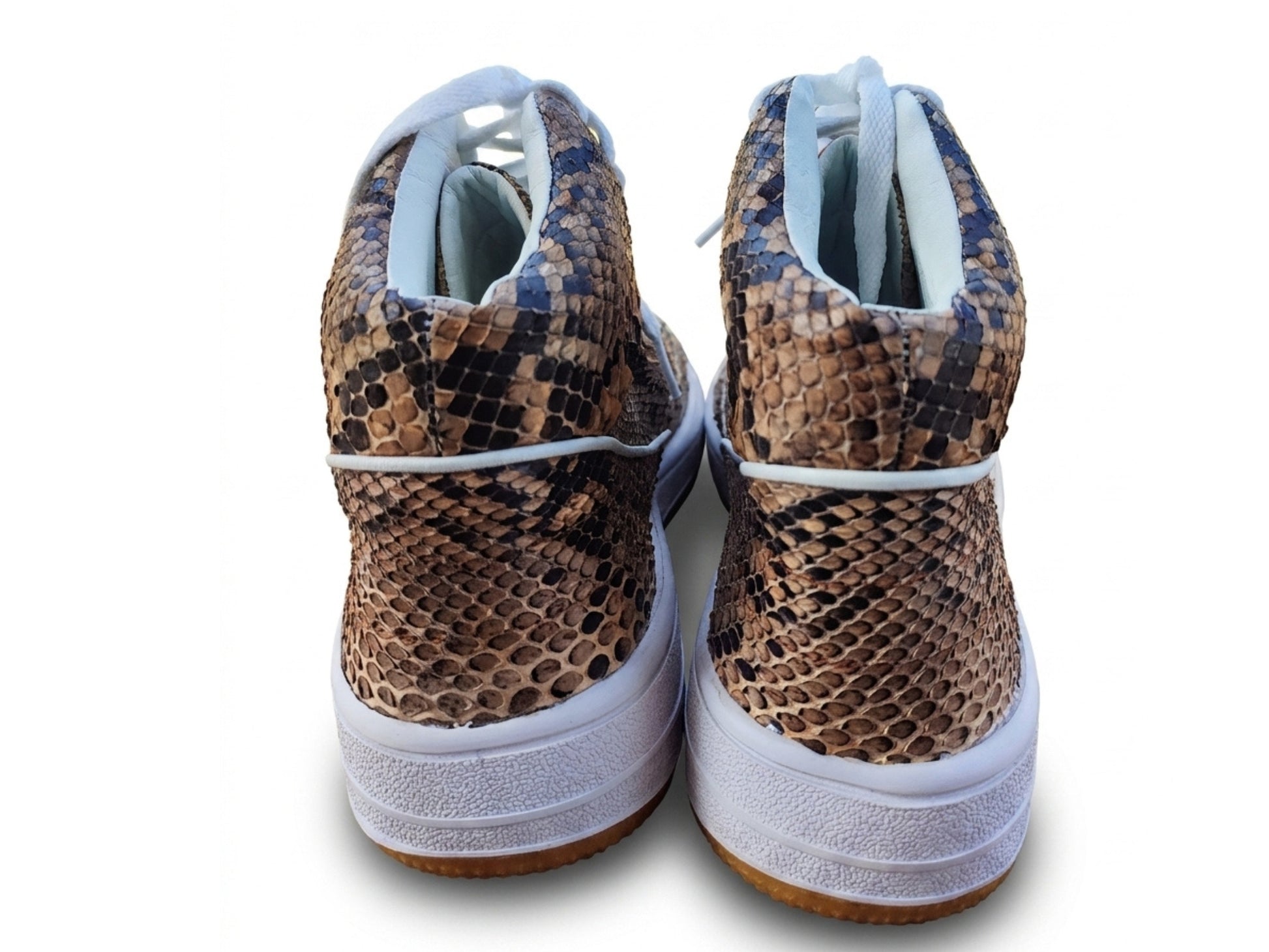 Brown Python Snakeskin Leather High-Top Sneakers
