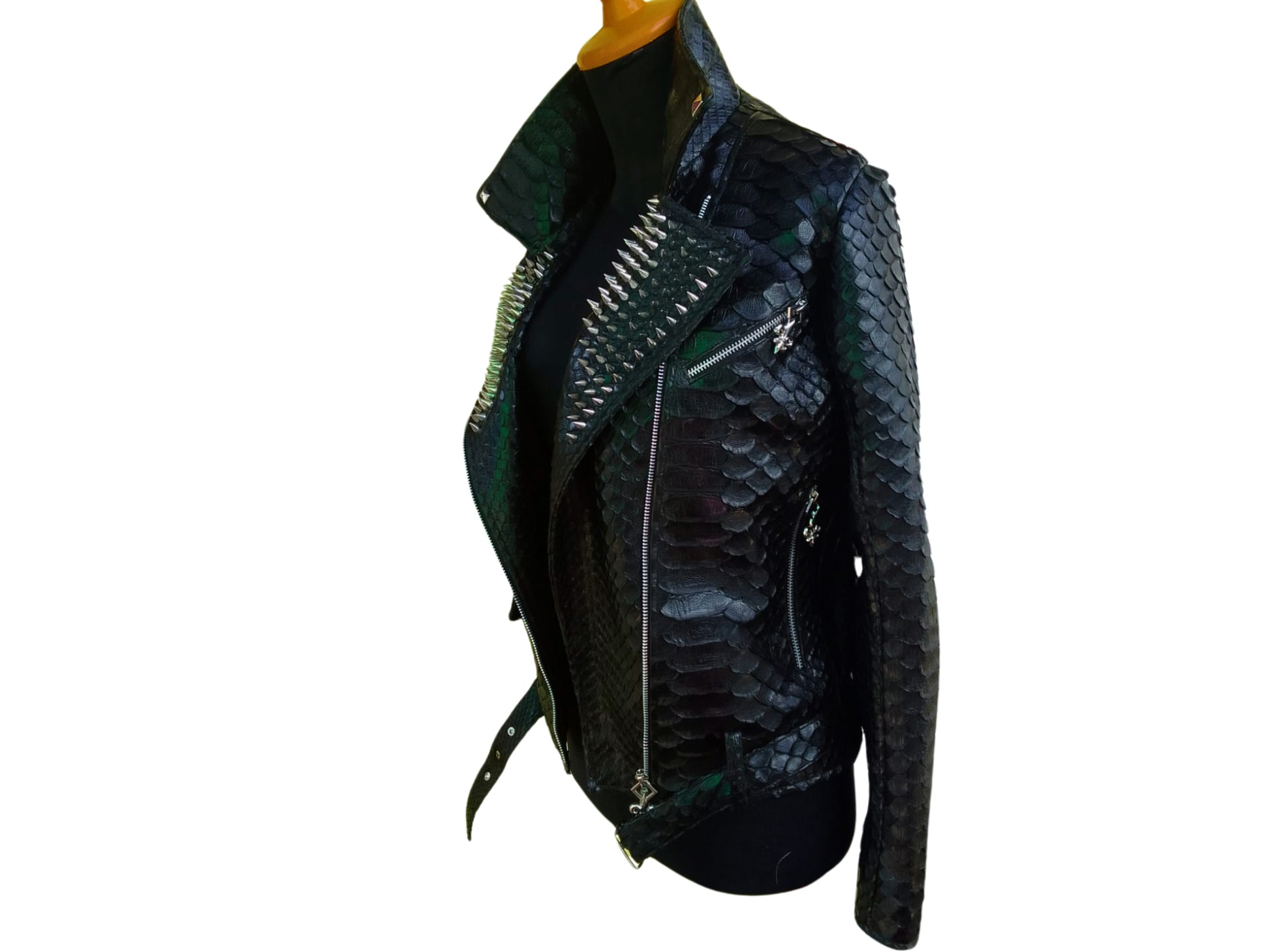 Vintage Punk Leather Jacket | Real Python Snake Skin with spikes