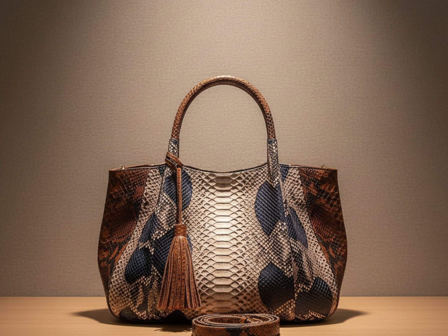 Brown Python Snakeskin Tote Bag