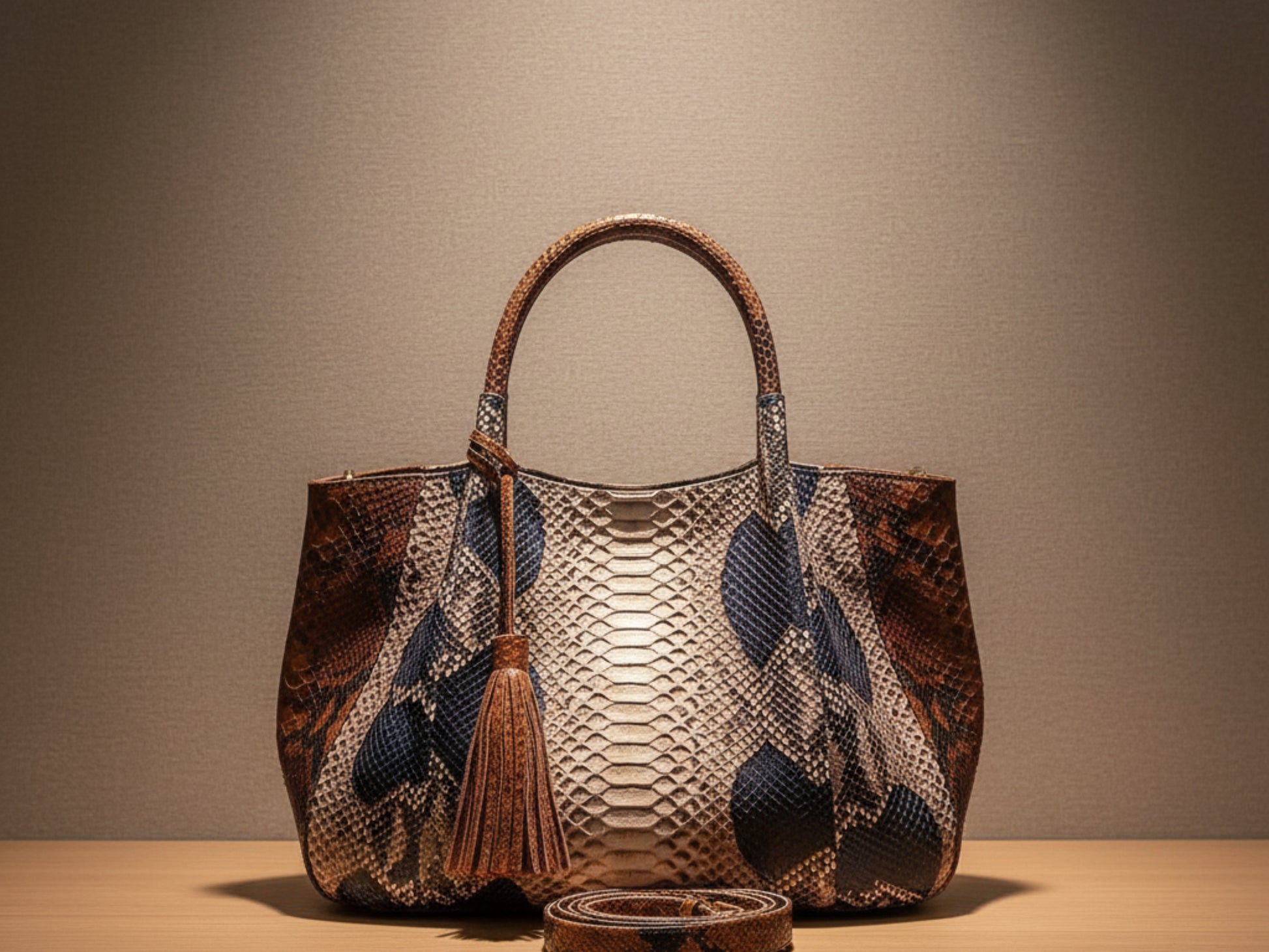 Brown Python Snakeskin Tote Bag