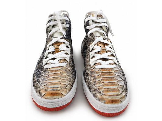 Multi Color Python Snakeskin Leather High-Top Sneakers