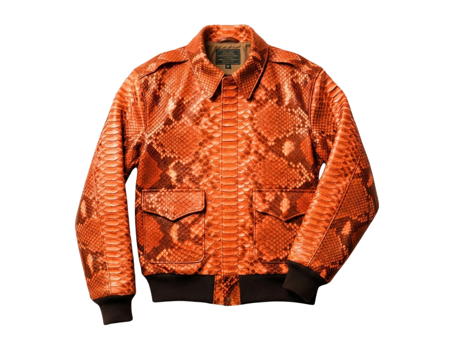 Flame Orange Python Snakeskin Bomber Jacket