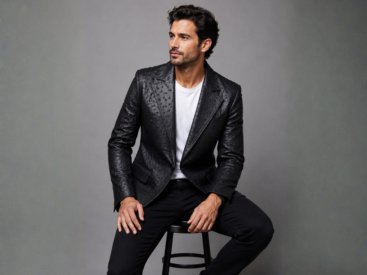 Genuine Ostrich Skin Leather Blazers - Black