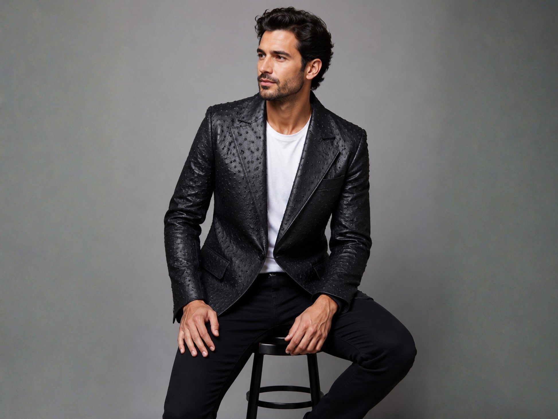 Genuine Ostrich Skin Leather Blazers - Black