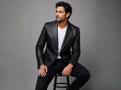 Genuine Ostrich Skin Leather Blazers - Black