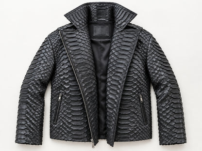 Genuine Python Snakeskin Motorcycle Jacket | Black King Scales