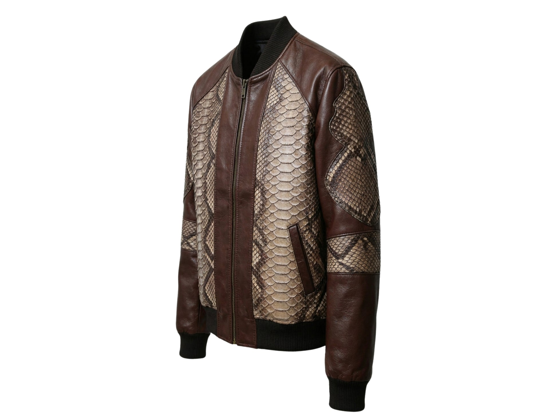 Dark Brown Python Snakeskin Bomber Jacket