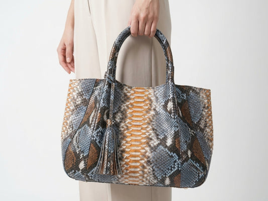 Soft Python Snakeskin Tote Leather Bag