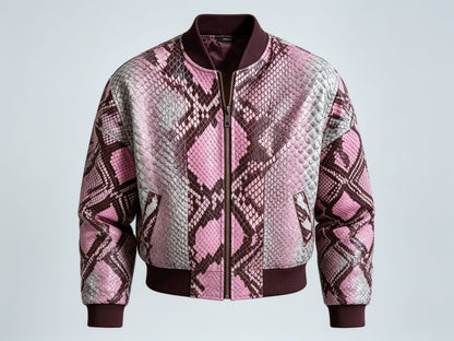 Blush Pink Python Snakeskin Bomber Jacket