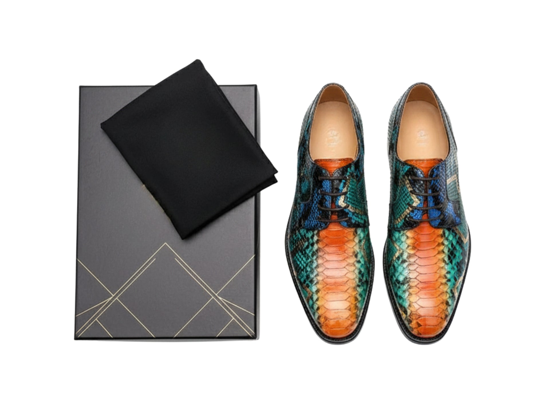 Genuine Python Snakeskin Oxford Shoes for Men: Handmade Multicolor Dress Shoes