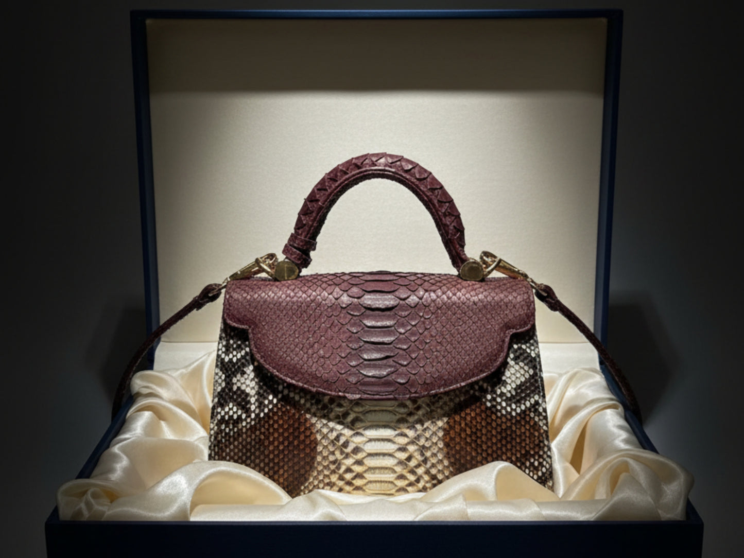 Brown Genuine Python Snakeskin Satchel Bag for Women: Exotic Leather Handbag