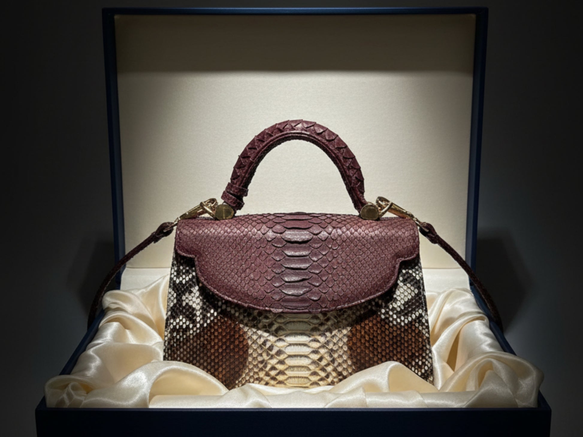 Brown Genuine Python Snakeskin Satchel Bag for Women: Exotic Leather Handbag