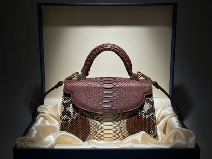 Brown Genuine Python Snakeskin Satchel Bag for Women: Exotic Leather Handbag