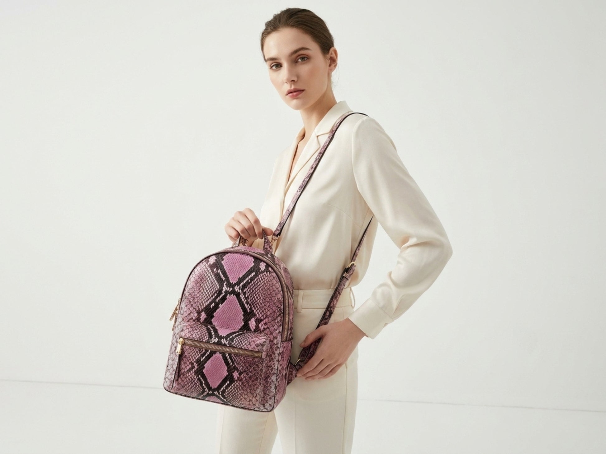 Blush Pink Python Snakeskin Backpack Purse