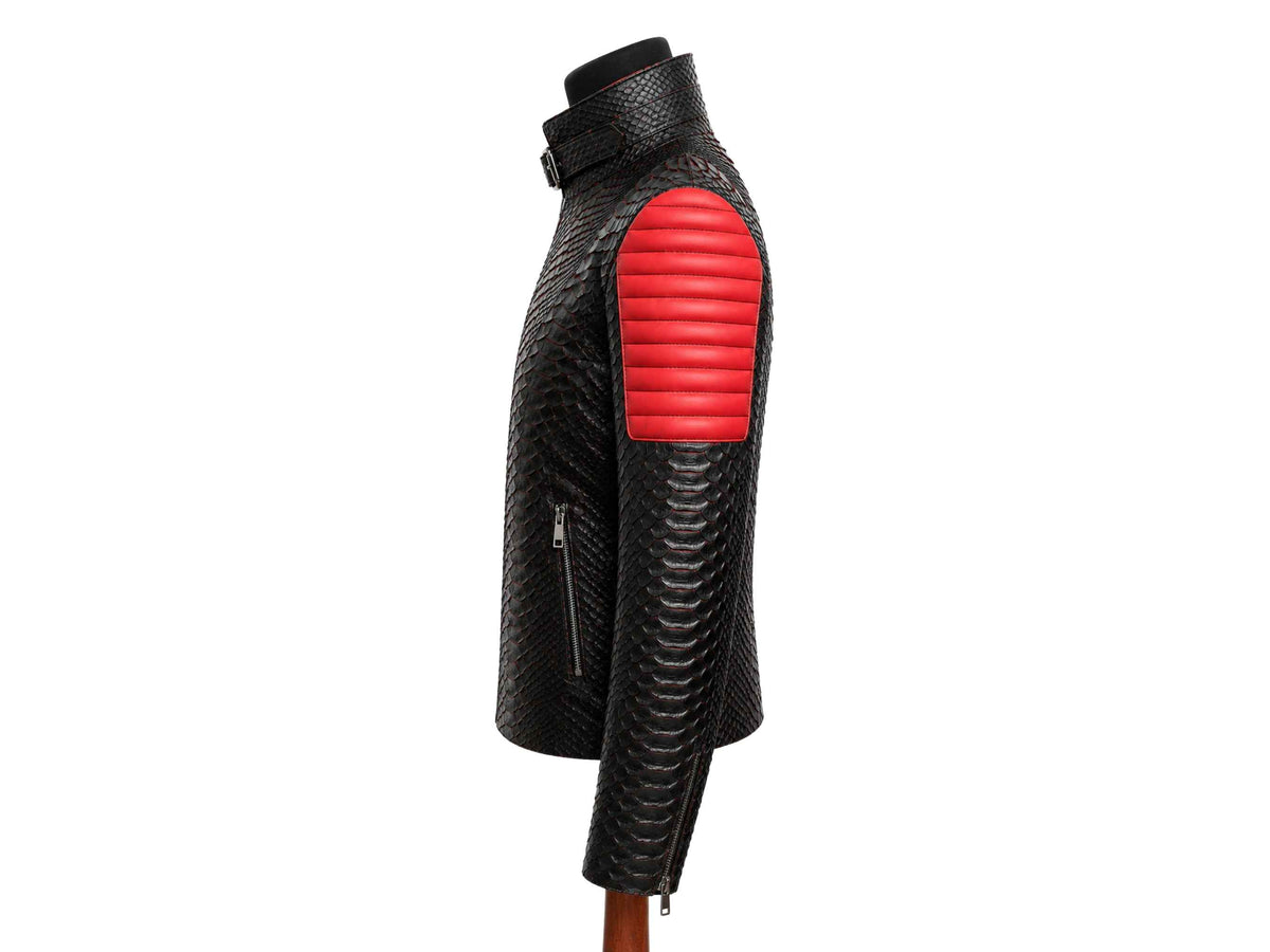 Python Snakeskin Leather Jacket: Quilted Sleeves