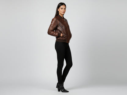 Genuine Python Snakeskin Leather Bomber Jacket: Brown Exotic Biker Motorcycle Jacket