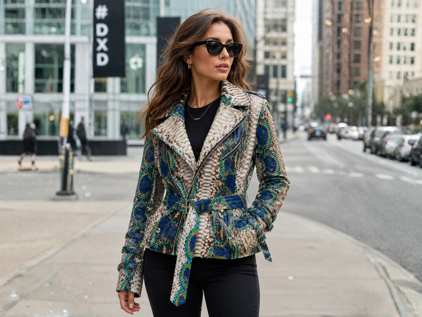 Python Snakeskin Leather Jacket - Blue Ivory