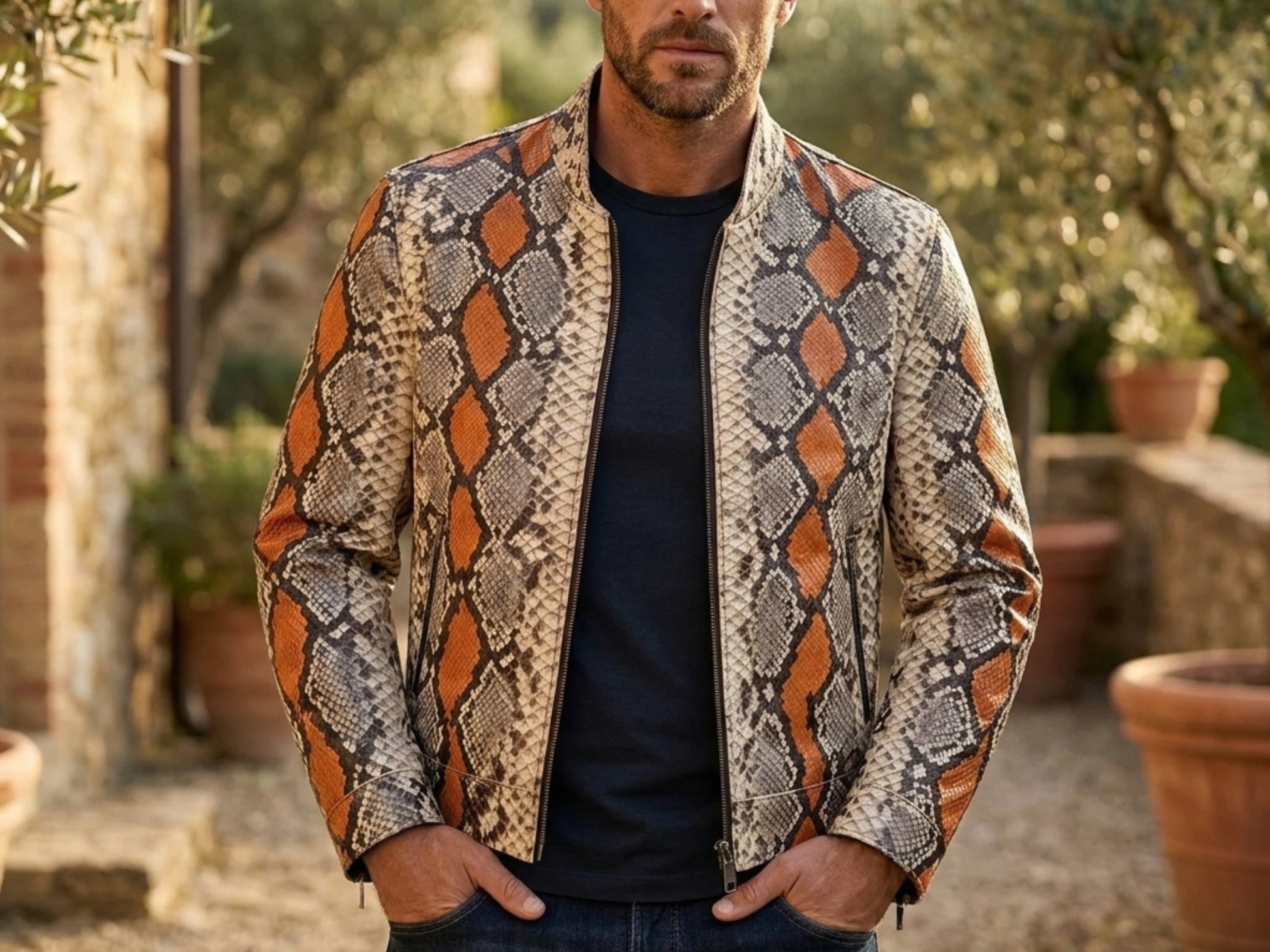 Multi Orange Python Snakeskin Jacket