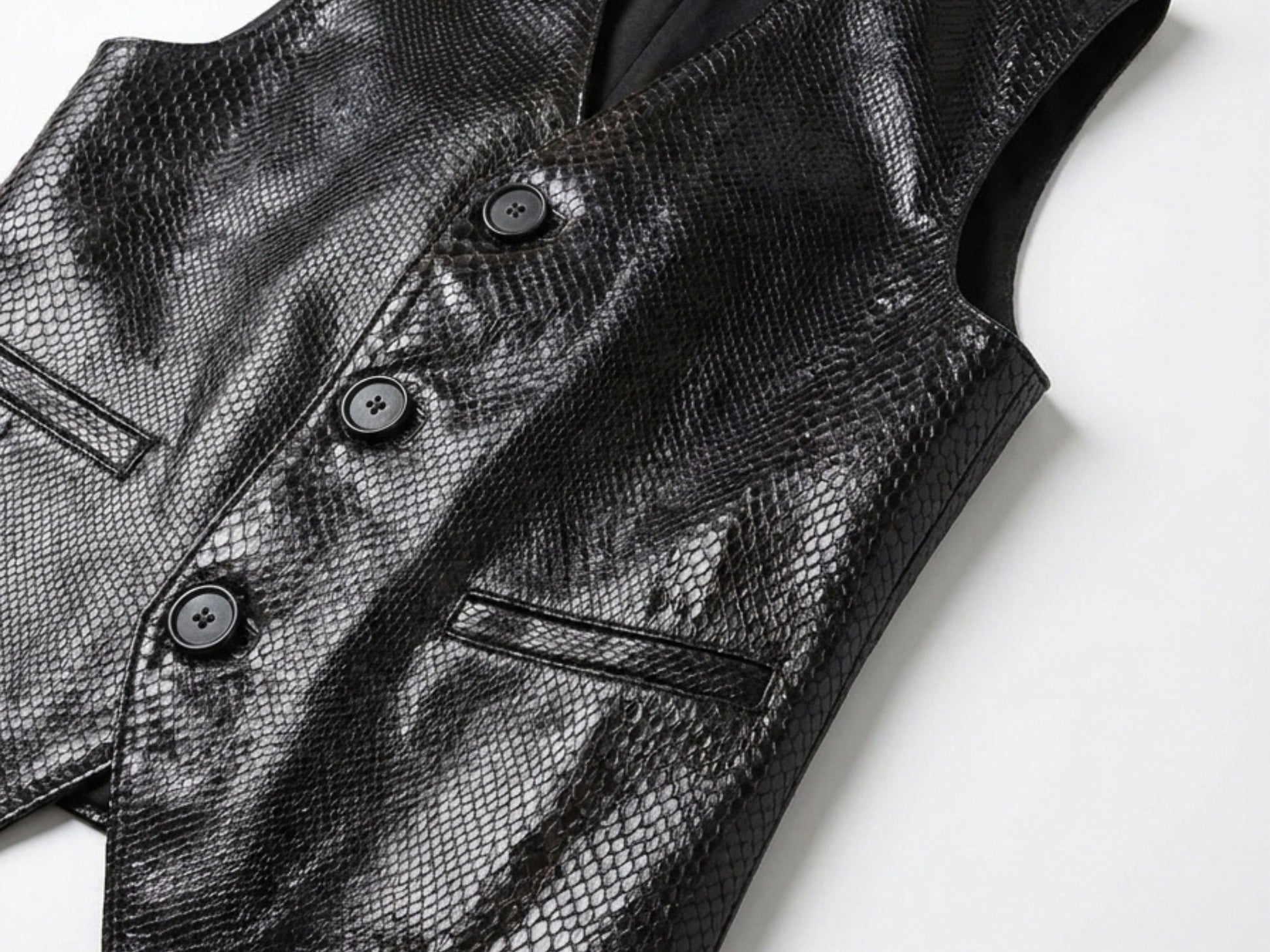 Genuine Python Snakeskin Leather Vest: Black Waistcoat