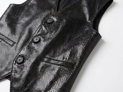 Genuine Python Snakeskin Leather Vest: Black Waistcoat