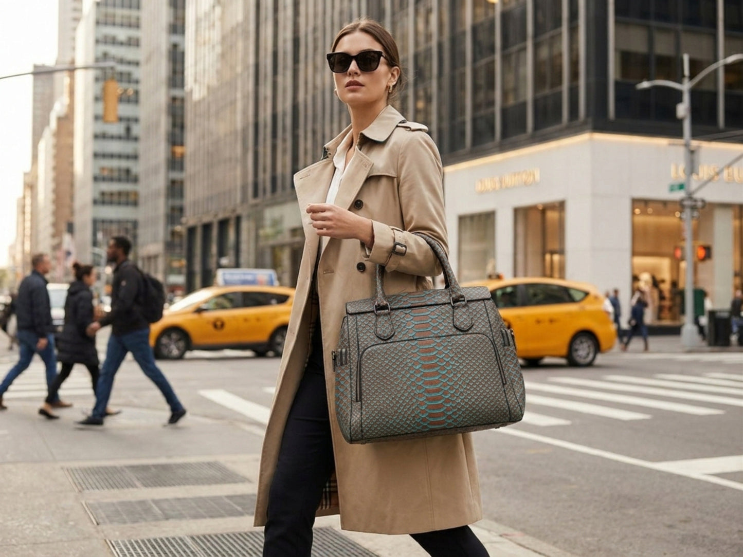 Brown Turquoise Python Snakeskin Leather Satchel Tote
