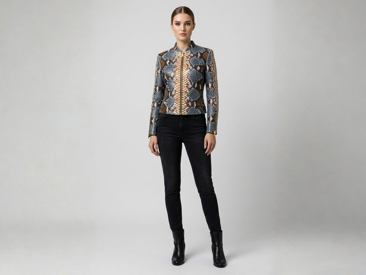 Exotic Blue Brown Python Snakeskin Leather Jacket
