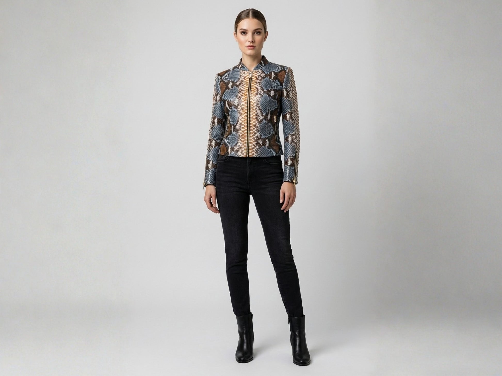 Exotic Blue Brown Python Snakeskin Leather Jacket