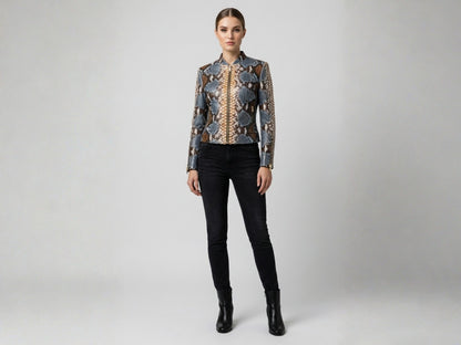 Exotic Blue Brown Python Snakeskin Leather Jacket