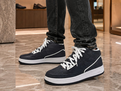 Black Shark Skin Leather High-Top Sneakers