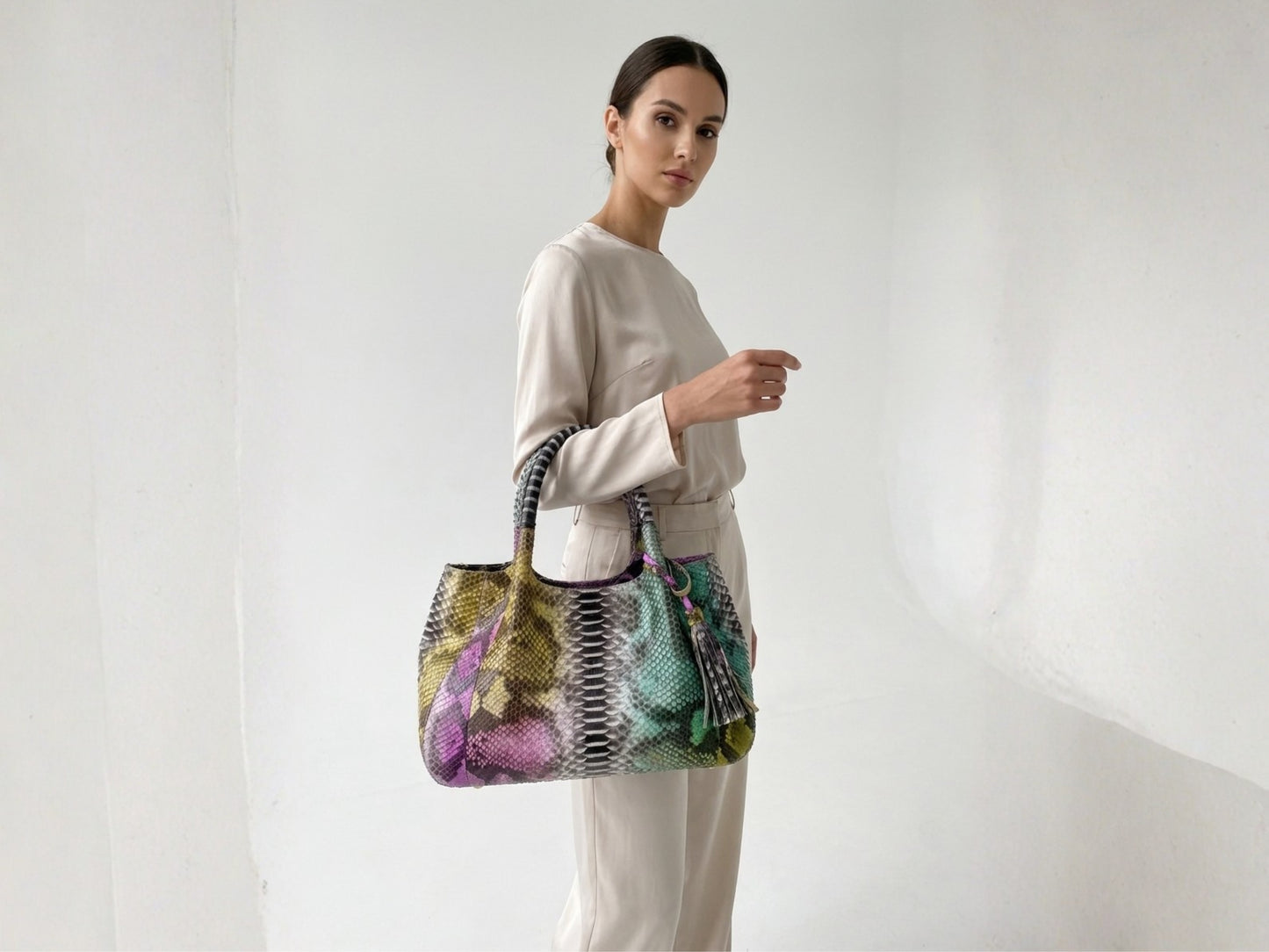 Luxury Multicolor Python Snakeskin Women Tote