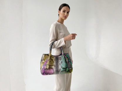 Luxury Multicolor Python Snakeskin Women Tote