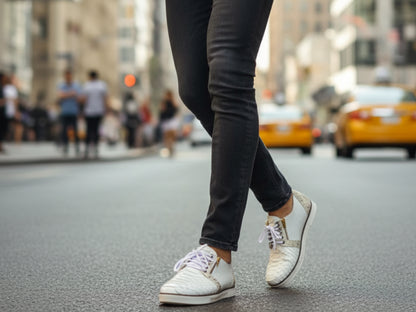 White Python Snakeskin Sneakers: Unisex Casual Designer Style