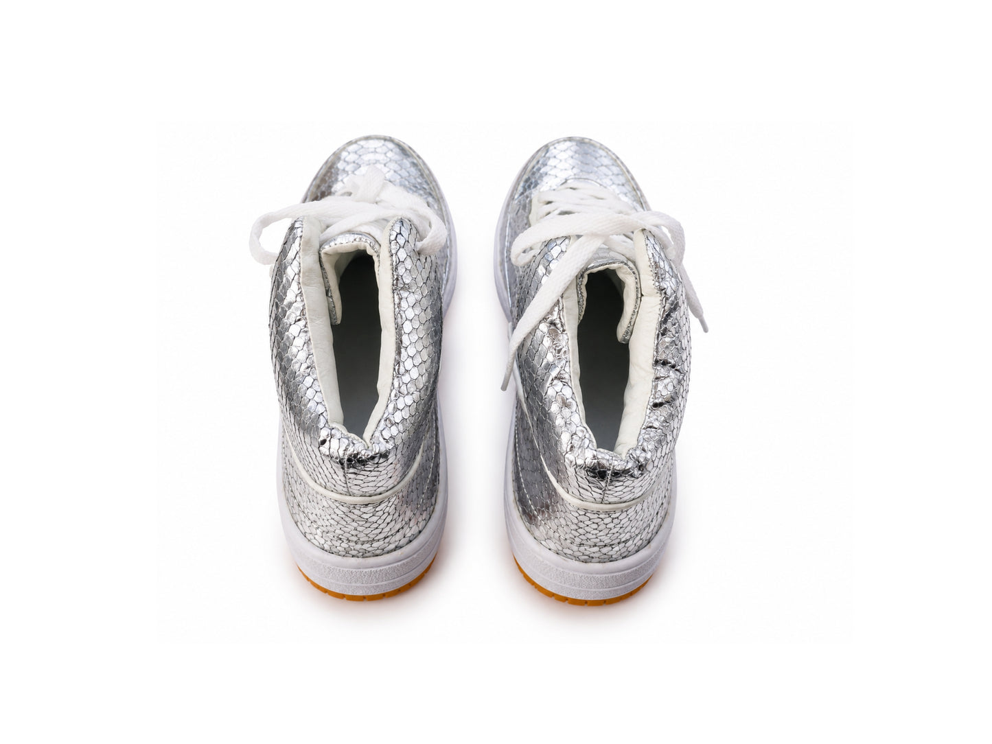 Silver Python Snakeskin Leather High-Top Sneakers