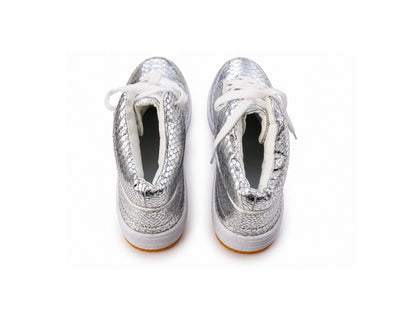 Silver Python Snakeskin Leather High-Top Sneakers