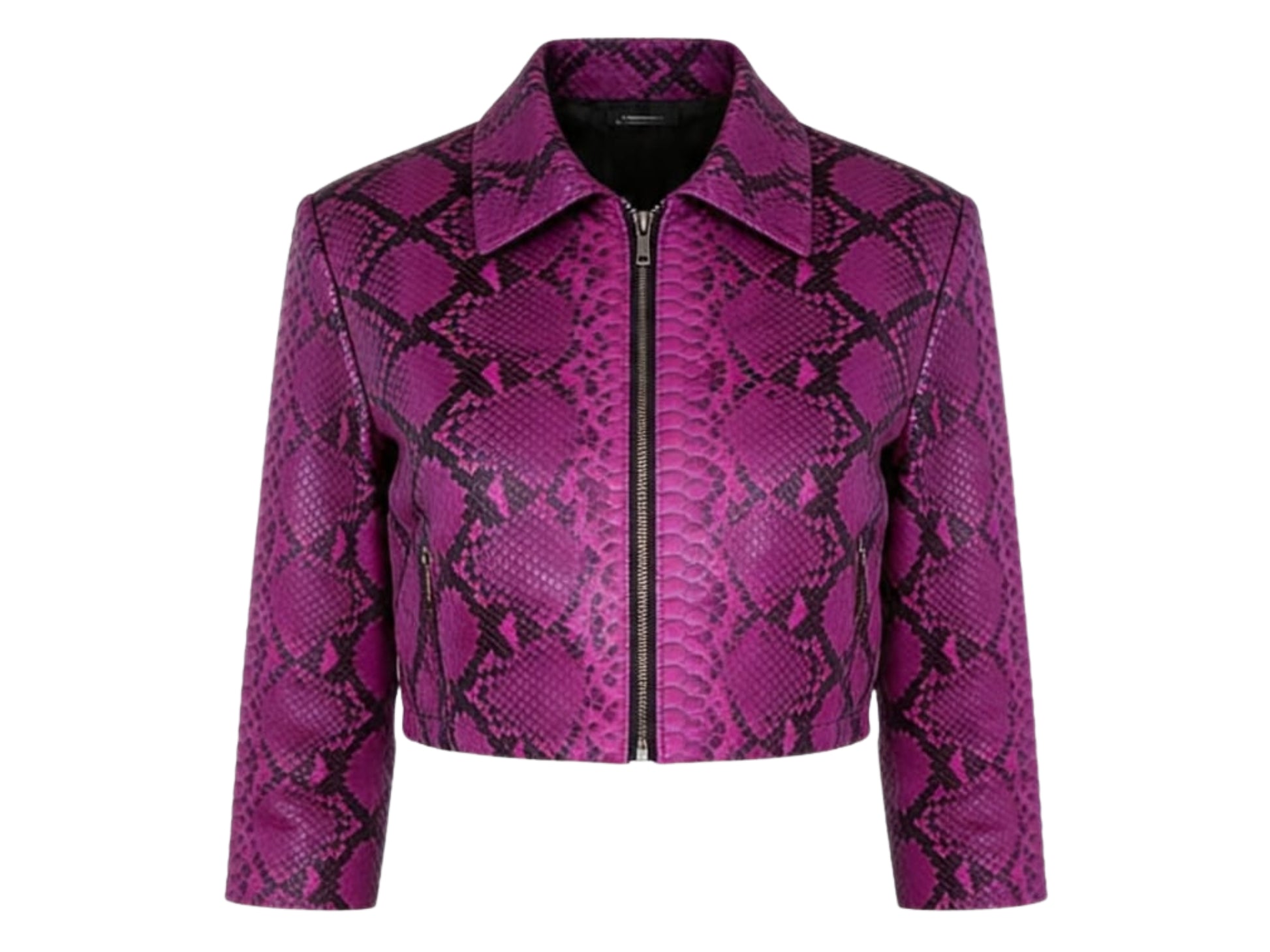 exotic python leather cropped jacket front view white background