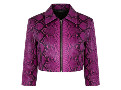 exotic python leather cropped jacket front view white background
